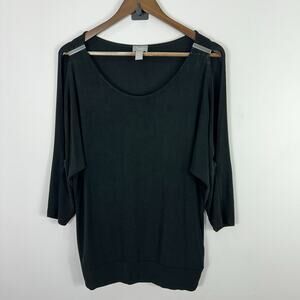 Travelers by Chicos Black Cold Shoulder Top Womens Size 2 Resort Minimalist Boho